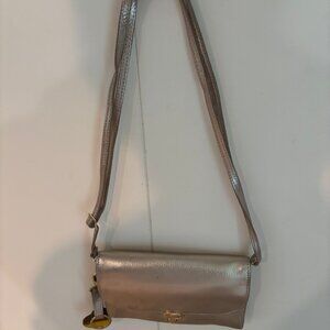 Gold Leather Clutch Cross Over Shoulder Bag